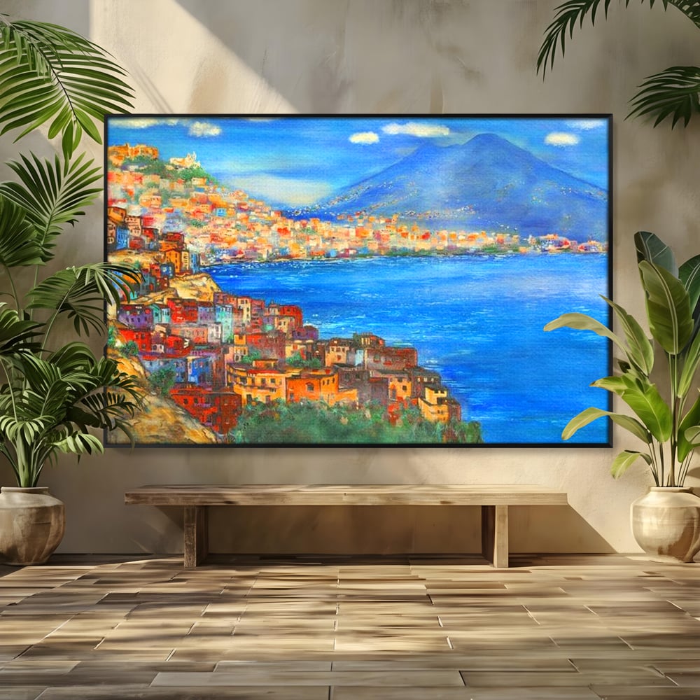 Tablou canvas cu tablou canvas cu peisaj din napoli, in rama de aluminiu negru
